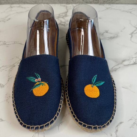 J Crew Shoes Dark Blue Womens 8.5 Embroidered Tropical Fruits Slip On Espadrille - Picture 3 of 9